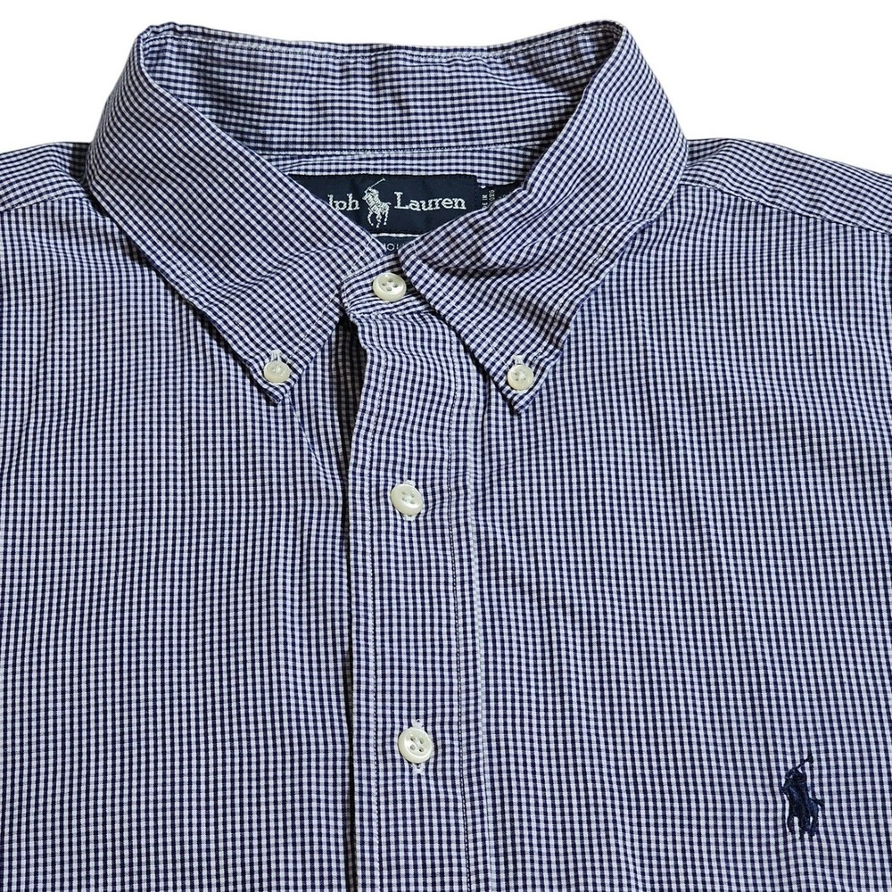 Ralph Lauren Blue Gingham Shirt LS 17 1/2 36/37 Yarmouth Cotton Classic Fit